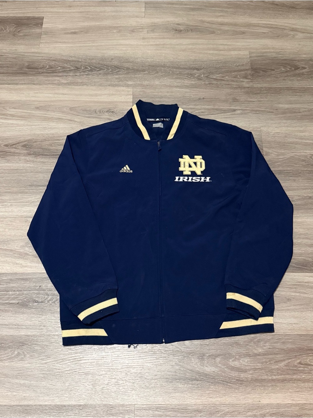 adidas Navy and Cream Notre Dame Bomber Jacket